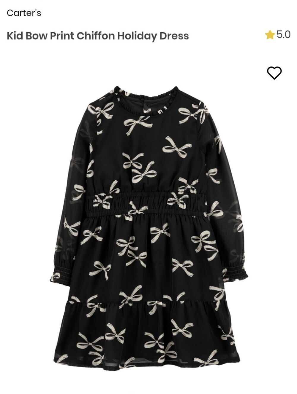 Kid Bow Print Chiffon Holiday Dress Girls Size 14 Black Chiffon With& Ivory